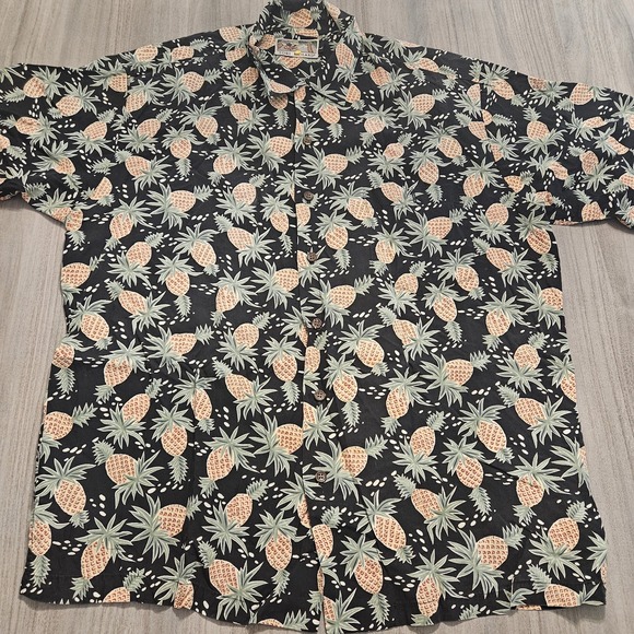 Tori Richard Shirt Men's Large Black 100% Rayon Pineapple‎ All Over Print - Picture 1 of 8